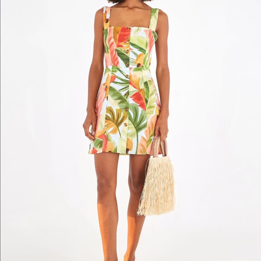 FARM Rio Blue Cashew Linen Mini Dress NWT